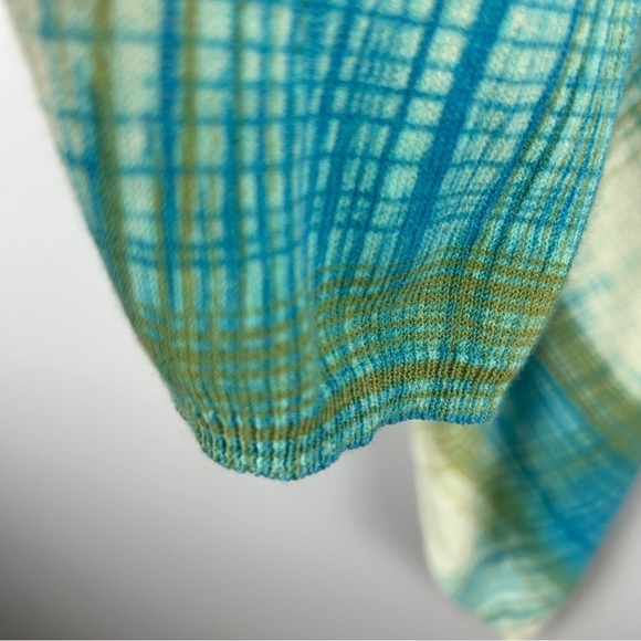 Anthropologie Sparrow Revolution Plaid Asymmetrical Draped Cardigan Medium Blue - Picture 7 of 15